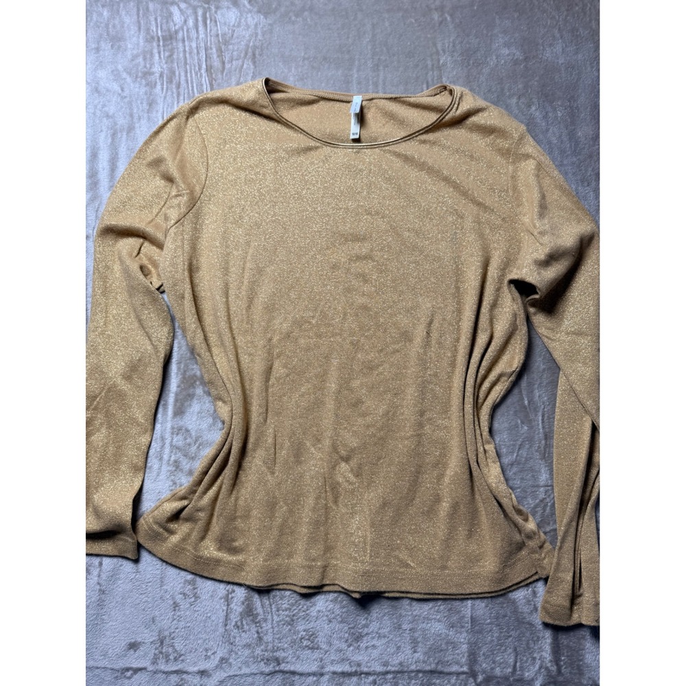 White Stag Gold Metallic Shimmer Long‎ Sleeve Top Women Size XL Scoop Neck